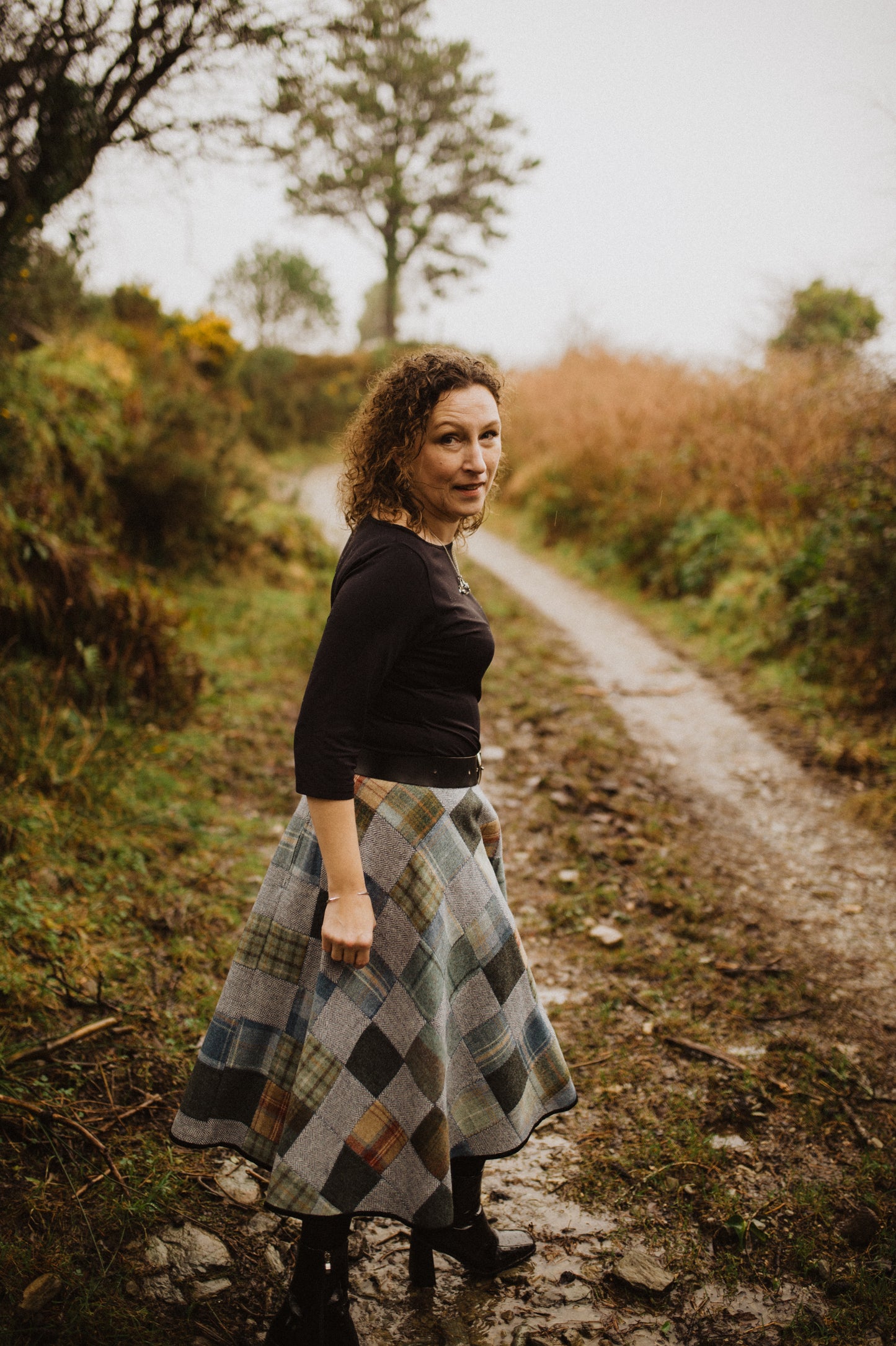 Patchwork woolen skirt - Blue