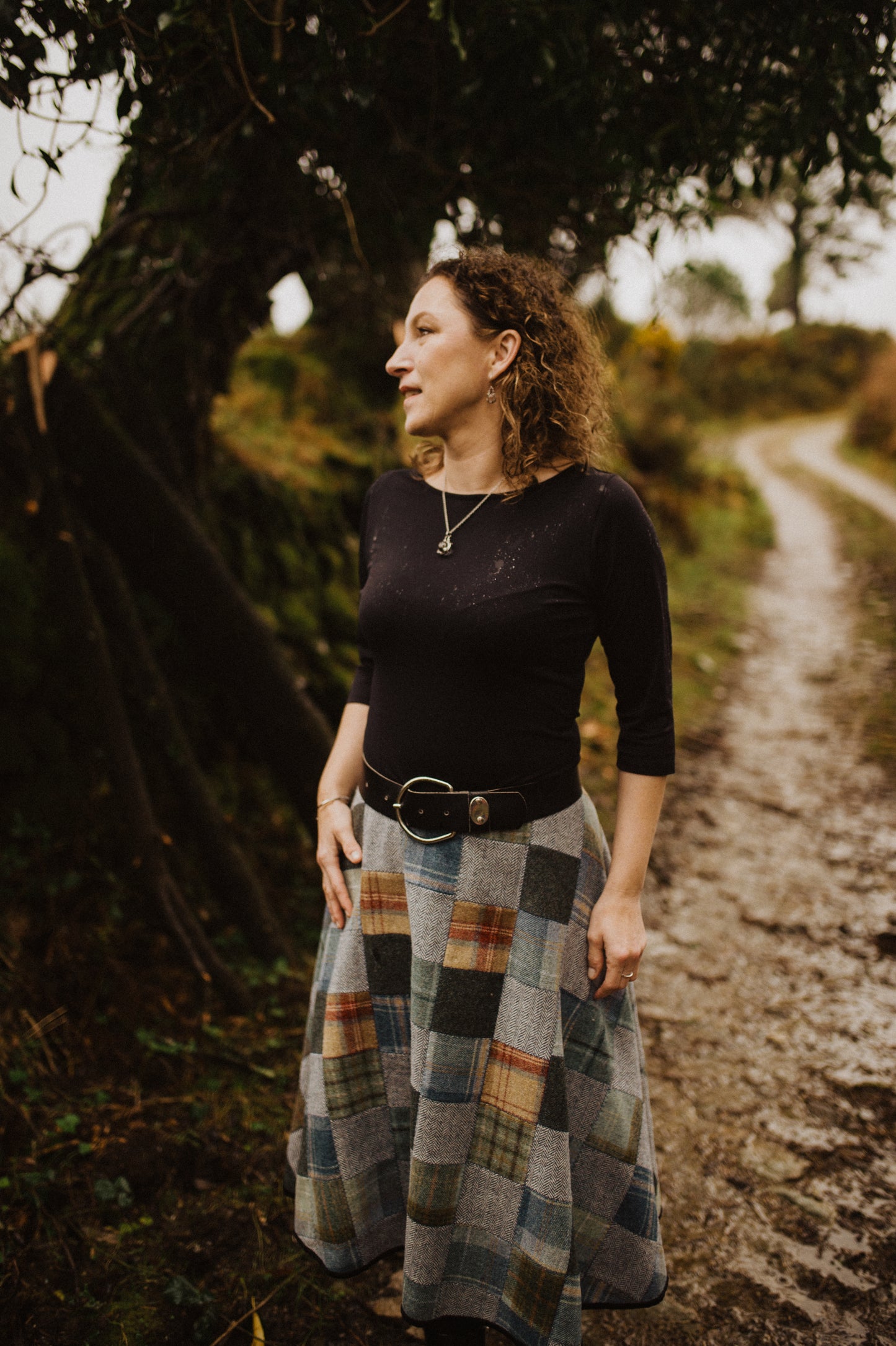 Patchwork woolen skirt - Blue