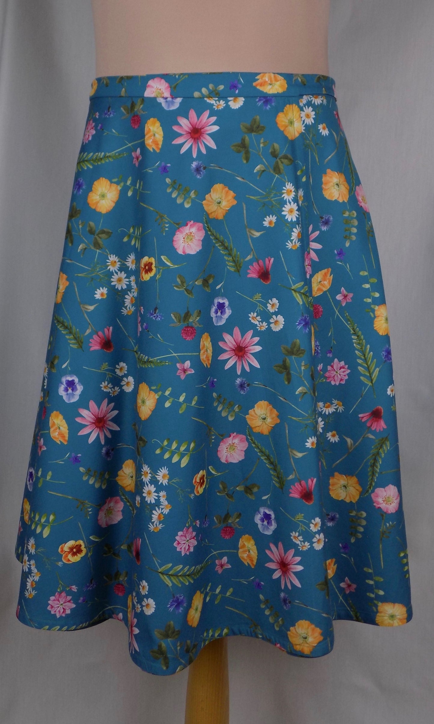 Cotton skirt - Wild flowers on teal